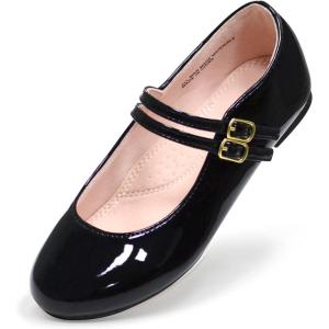LseLom Girls Dress Shoes-Mary Jane Shoes for Girls Low Heel Princess Hook and Loop Dress Shoes Party Wedding Flats for Little/Big Kids(Black-b)