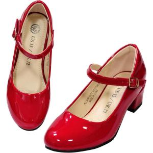 LseLom Girls Dress Shoes-Mary Jane Shoes for Girls Low Heel Princess Hook and Loop Dress Shoes Party Wedding Flats for Little/Big Kids(Red)