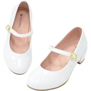 LseLom Girls Dress Shoes-Mary Jane Shoes for Girls Low Heel Princess Hook and Loop Dress Shoes Party Wedding Flats for Little/Big Kids(White Pearl)