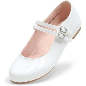 LseLom Girls Dress Shoes-Mary Jane Shoes for Girls Low Heel Princess Hook and Loop Dress Shoes Party Wedding Flats for Little/Big Kids(White-b)
