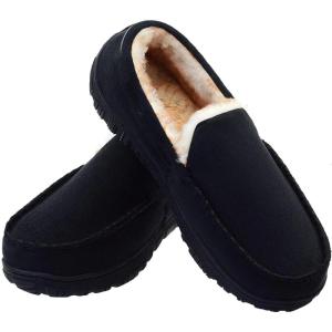 LseLom Moccasins Slippers for Men Memory Foam Indoor Outdoor House Shoes Fleece Warm Bedroom Slippers Mens Moccasins
