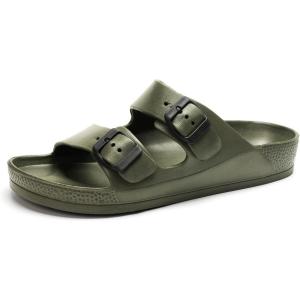 Luffymomo Adjustable Slip on Eva Double Buckle Slides for Mens(Army Green)