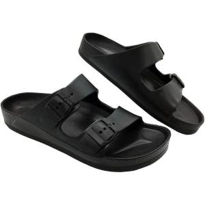 Luffymomo Adjustable Slip on Eva Double Buckle Slides for Mens(Black)