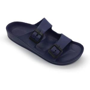 Luffymomo Adjustable Slip on Eva Double Buckle Slides for Mens(Navy)