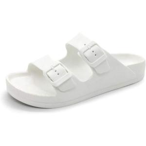 Luffymomo Adjustable Slip on Eva Double Buckle Slides for Mens(White)