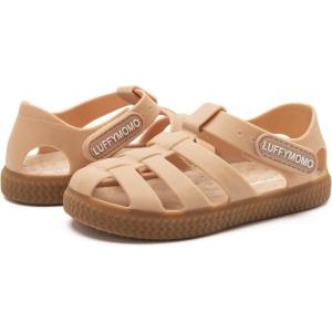 Luffymomo Boys Girls Closed Toe Sandals Lightweight Beach Water Shoes Adjustable Summer Outdoor Sandal for Toddler/Little Kids(Beige/Brown)