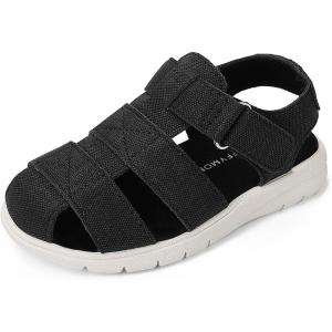 Luffymomo Boys Girls Sandals Closed Toe Lightweight Shoes Adjustable Beach Summer Sandal for Toddler Kids(Black)