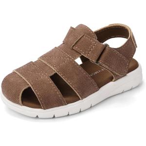 Luffymomo Boys Girls Sandals Closed Toe Lightweight Shoes Adjustable Beach Summer Sandal for Toddler Kids(Brown)