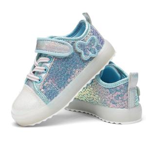Luffymomo Girls Casual Sneakers Slip on Comfortable Walking Shoes Sparkle Glitter Fashion Sneakers (Toddler/Little Kids)(Blue)