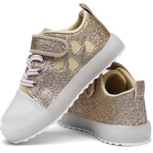 Luffymomo Girls Casual Sneakers Slip on Comfortable Walking Shoes Sparkle Glitter Fashion Sneakers (Toddler/Little Kids)(Lt Gold)