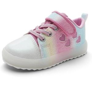 Luffymomo Girls Casual Sneakers Slip on Comfortable Walking Shoes Sparkle Glitter Fashion Sneakers (Toddler/Little Kids)(Rainbow)