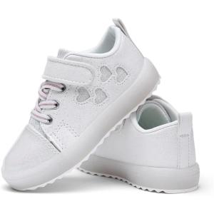 Luffymomo Girls Casual Sneakers Slip on Comfortable Walking Shoes Sparkle Glitter Fashion Sneakers (Toddler/Little Kids)(White)