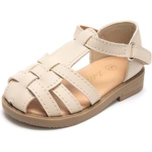 Luffymomo Girls Summer Sandals,Closed Toe Slides Outdoor/Indoor Shoes for Toddler/Little Kid(Beige)