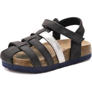 Luffymomo Girls Summer Sandals,Closed Toe Slides Outdoor/Indoor Shoes for Toddler/Little Kid(Black S)