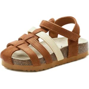 Luffymomo Girls Summer Sandals,Closed Toe Slides Outdoor/Indoor Shoes for Toddler/Little Kid(Brown S)