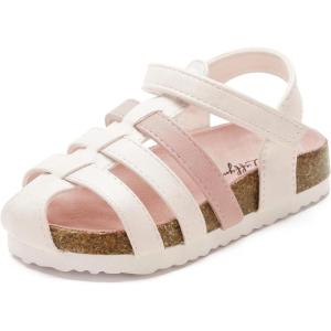 Luffymomo Girls Summer Sandals,Closed Toe Slides Outdoor/Indoor Shoes for Toddler/Little Kid(White S)