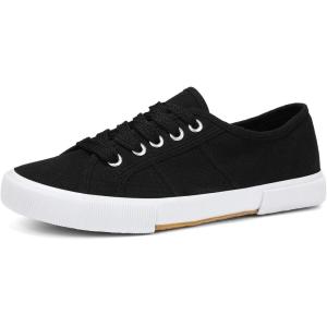 Luffymomo Women’s Casual Canvas Shoes Comfortable Low Top Walking Shoes Classic Lightweight Lace-Up Fashion Sneakers(Black)