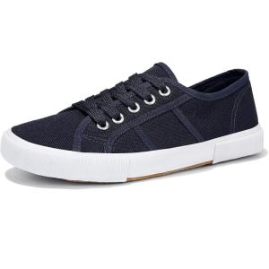 Luffymomo Women’s Casual Canvas Shoes Comfortable Low Top Walking Shoes Classic Lightweight Lace-Up Fashion Sneakers(Navy)