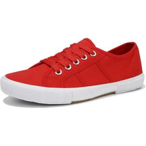 Luffymomo Women’s Casual Canvas Shoes Comfortable Low Top Walking Shoes Classic Lightweight Lace-Up Fashion Sneakers(Red)