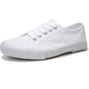 Luffymomo Women’s Casual Canvas Shoes Comfortable Low Top Walking Shoes Classic Lightweight Lace-Up Fashion Sneakers(White)