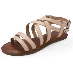 Luffymomo Women’s Flat Sandals Open Toe Casual Strappy Sandals Comfortable Ankle Strap Gladiator Slides(Beige)