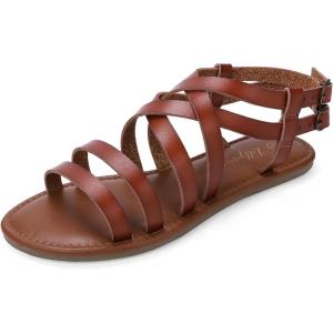 Luffymomo Women’s Flat Sandals Open Toe Casual Strappy Sandals Comfortable Ankle Strap Gladiator Slides(Brown)