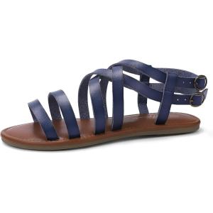 Luffymomo Women’s Flat Sandals Open Toe Casual Strappy Sandals Comfortable Ankle Strap Gladiator Slides(Navy)