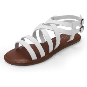 Luffymomo Women’s Flat Sandals Open Toe Casual Strappy Sandals Comfortable Ankle Strap Gladiator Slides(White)