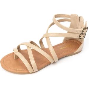 Luffymomo Women’s Gladiator Strap Sandals Flat Fisherman Thong Cross Strappy Sandals(Beige)