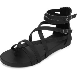 Luffymomo Women’s Gladiator Strap Sandals Flat Fisherman Thong Cross Strappy Sandals(Black-b)
