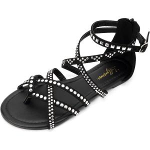 Luffymomo Women’s Gladiator Strap Sandals Flat Fisherman Thong Cross Strappy Sandals(Black-lp)