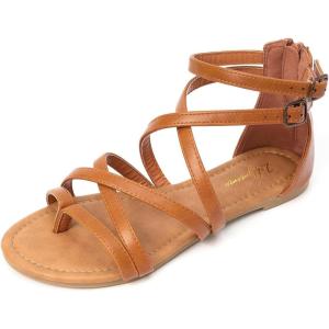 Luffymomo Women’s Gladiator Strap Sandals Flat Fisherman Thong Cross Strappy Sandals(Brown)