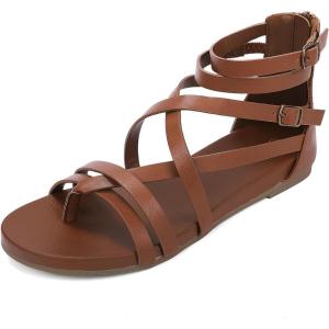 Luffymomo Women’s Gladiator Strap Sandals Flat Fisherman Thong Cross Strappy Sandals(Brown-b)