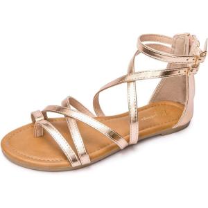 Luffymomo Women’s Gladiator Strap Sandals Flat Fisherman Thong Cross Strappy Sandals(Champaign Gold)