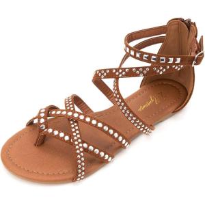 Luffymomo Women’s Gladiator Strap Sandals Flat Fisherman Thong Cross Strappy Sandals(Dk Brown-lp)