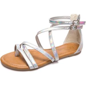 Luffymomo Women’s Gladiator Strap Sandals Flat Fisherman Thong Cross Strappy Sandals(Dream Silver Color)