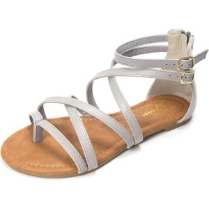 Luffymomo Women’s Gladiator Strap Sandals Flat Fisherman Thong Cross Strappy Sandals(Grey)