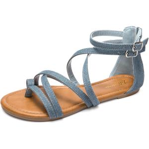 Luffymomo Women’s Gladiator Strap Sandals Flat Fisherman Thong Cross Strappy Sandals(Lt Denim)