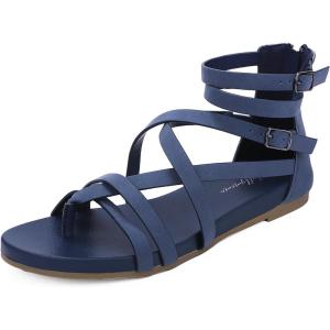 Luffymomo Women’s Gladiator Strap Sandals Flat Fisherman Thong Cross Strappy Sandals(Navy-b)
