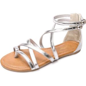 Luffymomo Women’s Gladiator Strap Sandals Flat Fisherman Thong Cross Strappy Sandals(Silver)