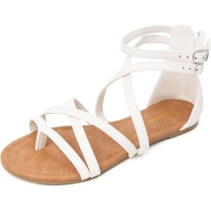 Luffymomo Women’s Gladiator Strap Sandals Flat Fisherman Thong Cross Strappy Sandals(White)