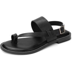Luffymomo Women’s Thong Flat Sandals Adjustable Ankle Buckle Summer Sandal Casual Open Toe Fisherman Shoes(Black)