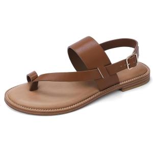 Luffymomo Women’s Thong Flat Sandals Adjustable Ankle Buckle Summer Sandal Casual Open Toe Fisherman Shoes(Dk Brown)