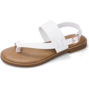 Luffymomo Women’s Thong Flat Sandals Adjustable Ankle Buckle Summer Sandal Casual Open Toe Fisherman Shoes(White)