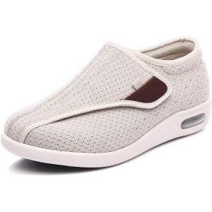 Mei MACLEOD Comfortable Wide Shoes with Adjustable Strap Closure Lightweight Arch Supportive Sneakers for Seniors Diabetic Swollen Feet(Beige)