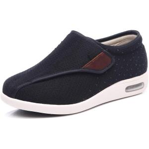 Mei MACLEOD Comfortable Wide Shoes with Adjustable Strap Closure Lightweight Arch Supportive Sneakers for Seniors Diabetic Swollen Feet(Black)