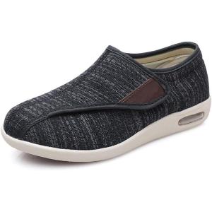 Mei MACLEOD Comfortable Wide Shoes with Adjustable Strap Closure Lightweight Arch Supportive Sneakers for Seniors Diabetic Swollen Feet(Knit Black)