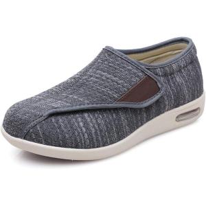 Mei MACLEOD Comfortable Wide Shoes with Adjustable Strap Closure Lightweight Arch Supportive Sneakers for Seniors Diabetic Swollen Feet(Knit Grey)