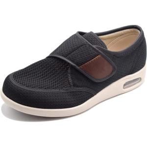 Mei MACLEOD Diabetic Shoes for Men Extra Wide Shoes for Swollen Feet Adjustable Walking Shoes for Elderly Foot Pain Relief(Black)