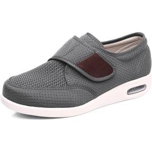 Mei MACLEOD Diabetic Shoes for Men Extra Wide Shoes for Swollen Feet Adjustable Walking Shoes for Elderly Foot Pain Relief(Grey)